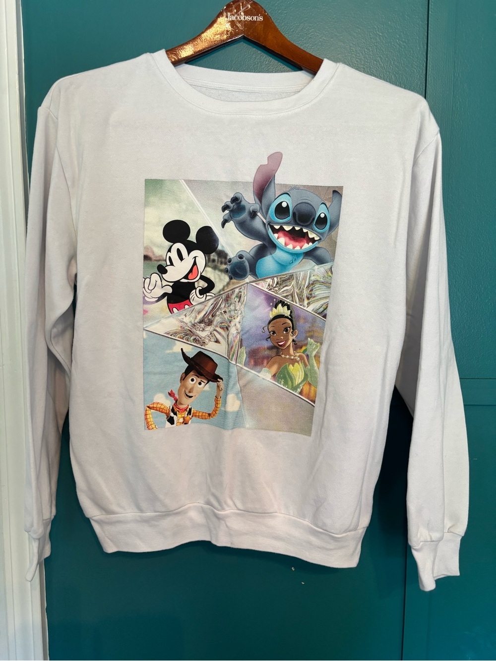 Disney 100th anniversary sweatshirt Mickey Mouse, Stitch, Woody, and Tiana Sz LG